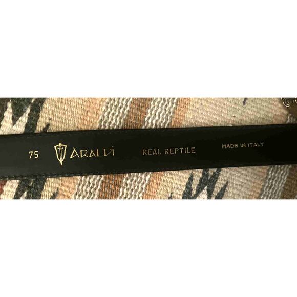 Vintage Araldi Real Reptile Red Leather Belt Gold Buckle Made in Italy Size 75 - Picture 5 of 5